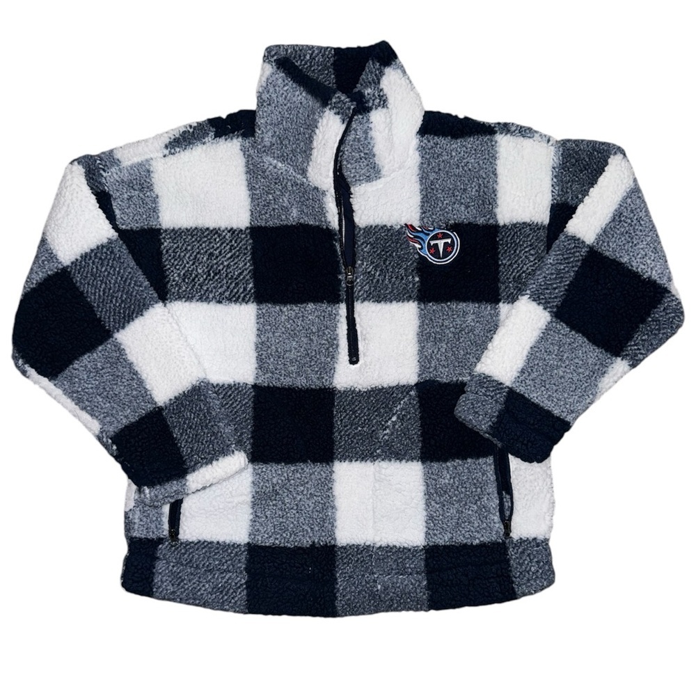 Tennessee Titans Blue White Plaid Sherpa Quarter Zip Pullover Sweatshirt S